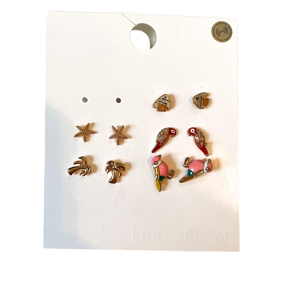 Forever 21 Faux Pink Gold Tropical Summer Women Teen Stud Earring Pack